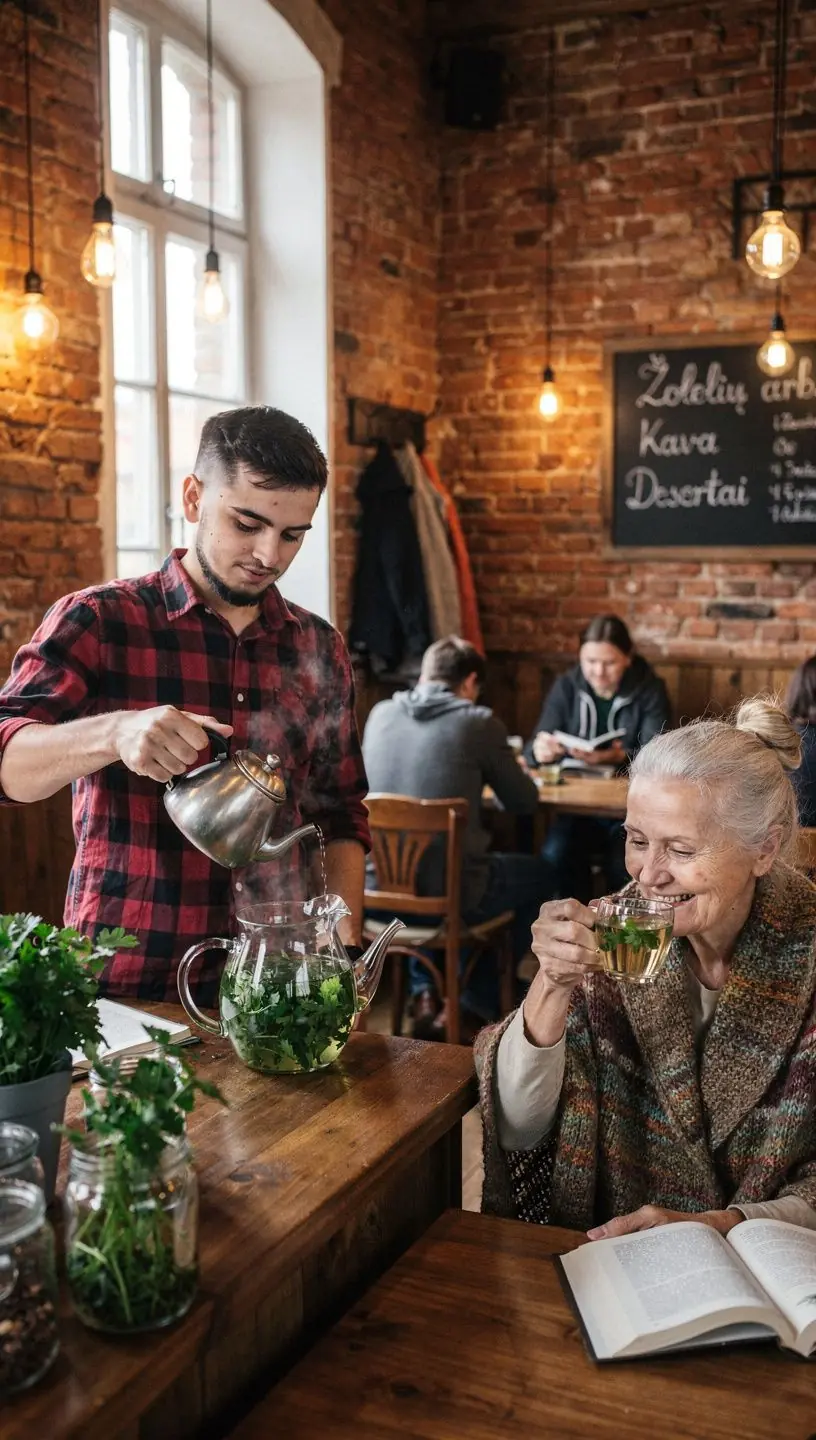 Natūralus diuretikas, petražolių arbatos puodelis, šalia šviežių žolelių krūvelės.